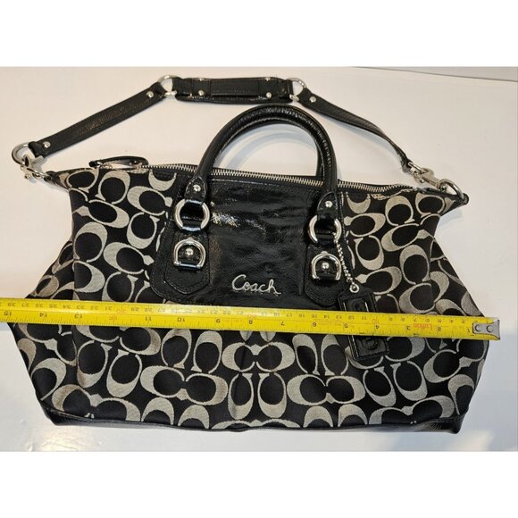 Coach Ashley Signature Black Silver Large Satchel Handbag Shoulder Bag F15443 - Picture 16 of 16